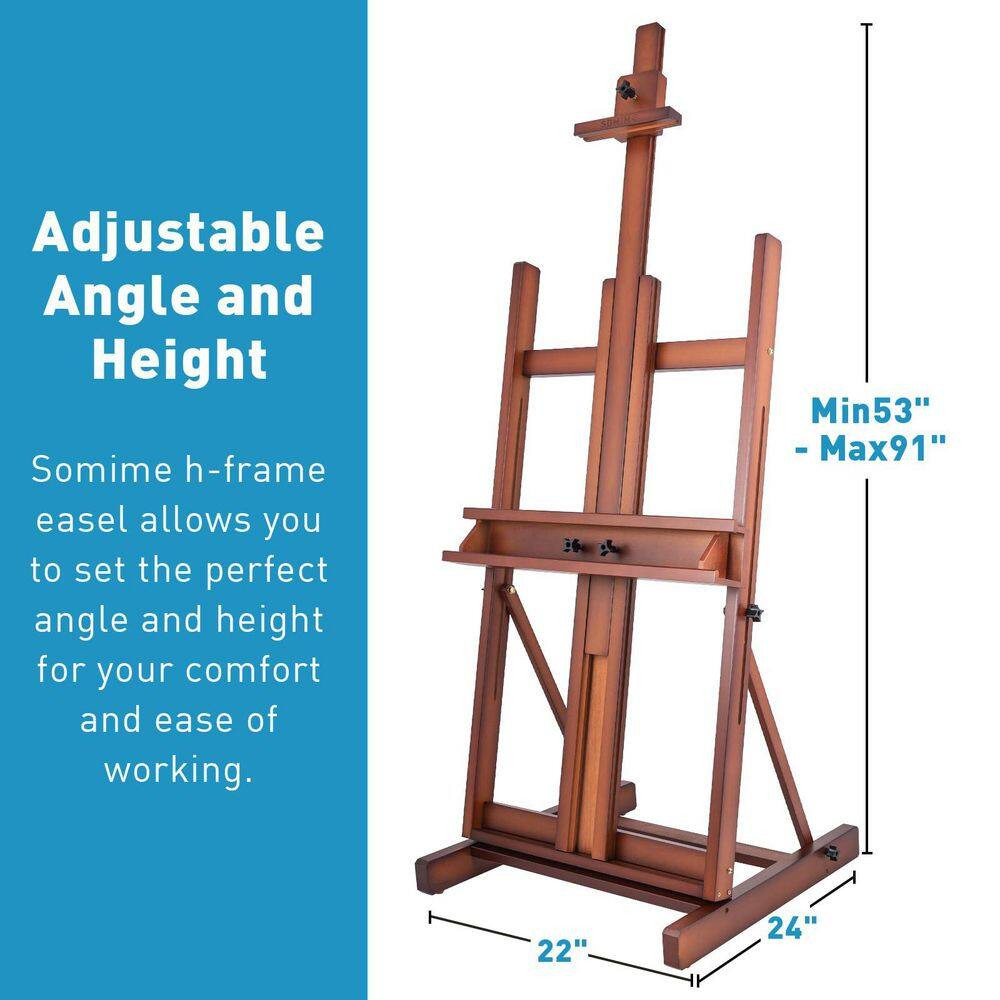 H-Frame Studio Easel Adjustable Solid Beechwood Artist Easel with Storage Drawer