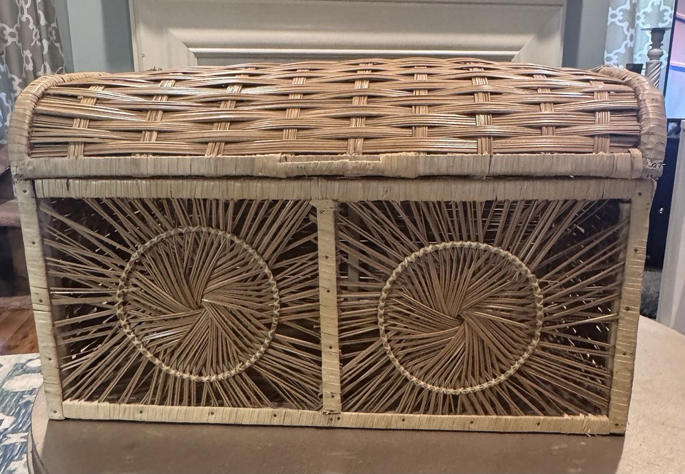 Wicker Rattan Sunburst Storage Chest Split Reed Large