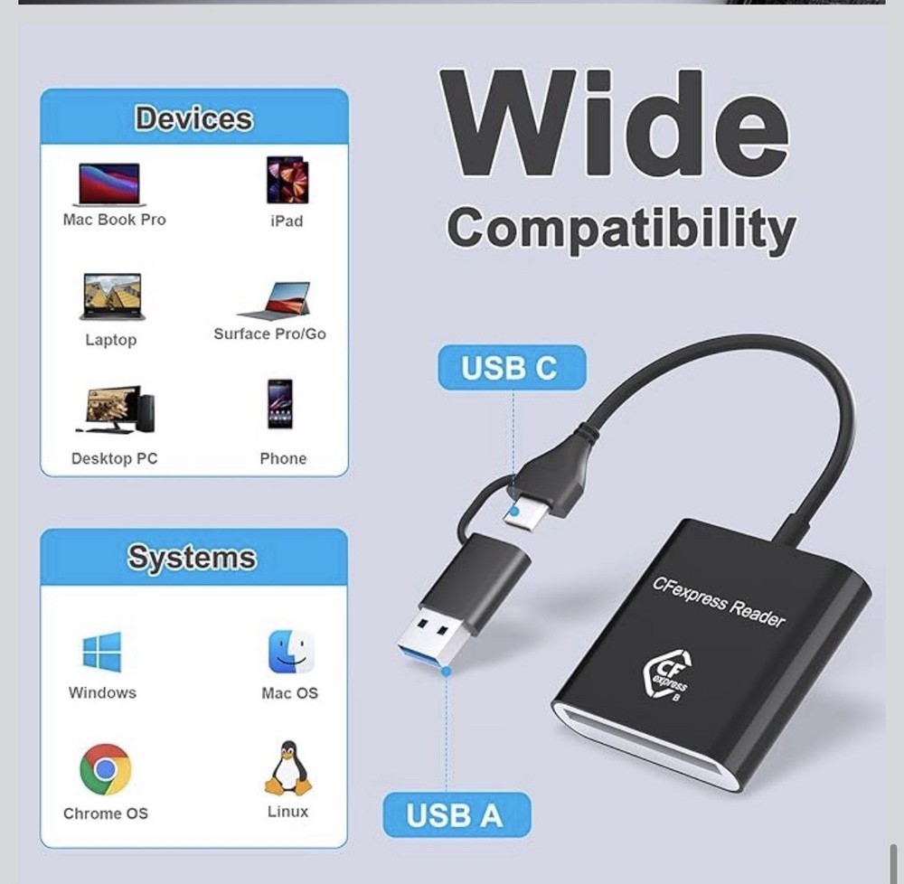 CF Express Type B Card Reader with USB 3.2 (Gen 2) 10Gbps, USB-C & USB-A