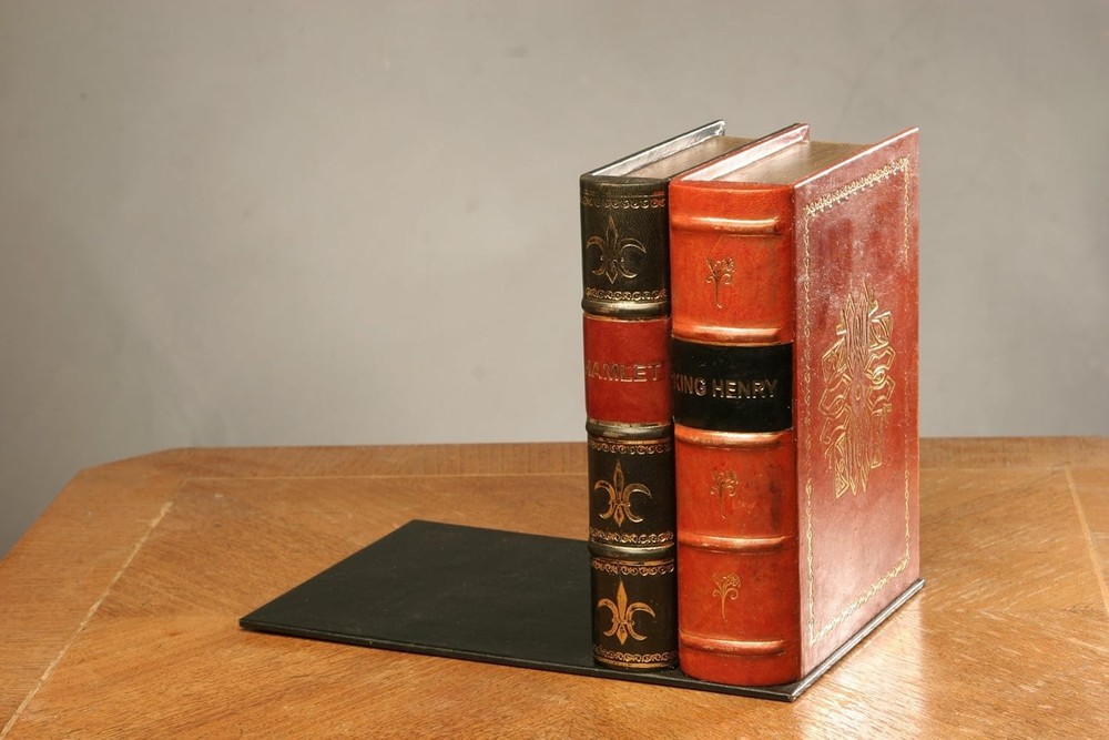 Gold Florentined Genuine Leather Bookends