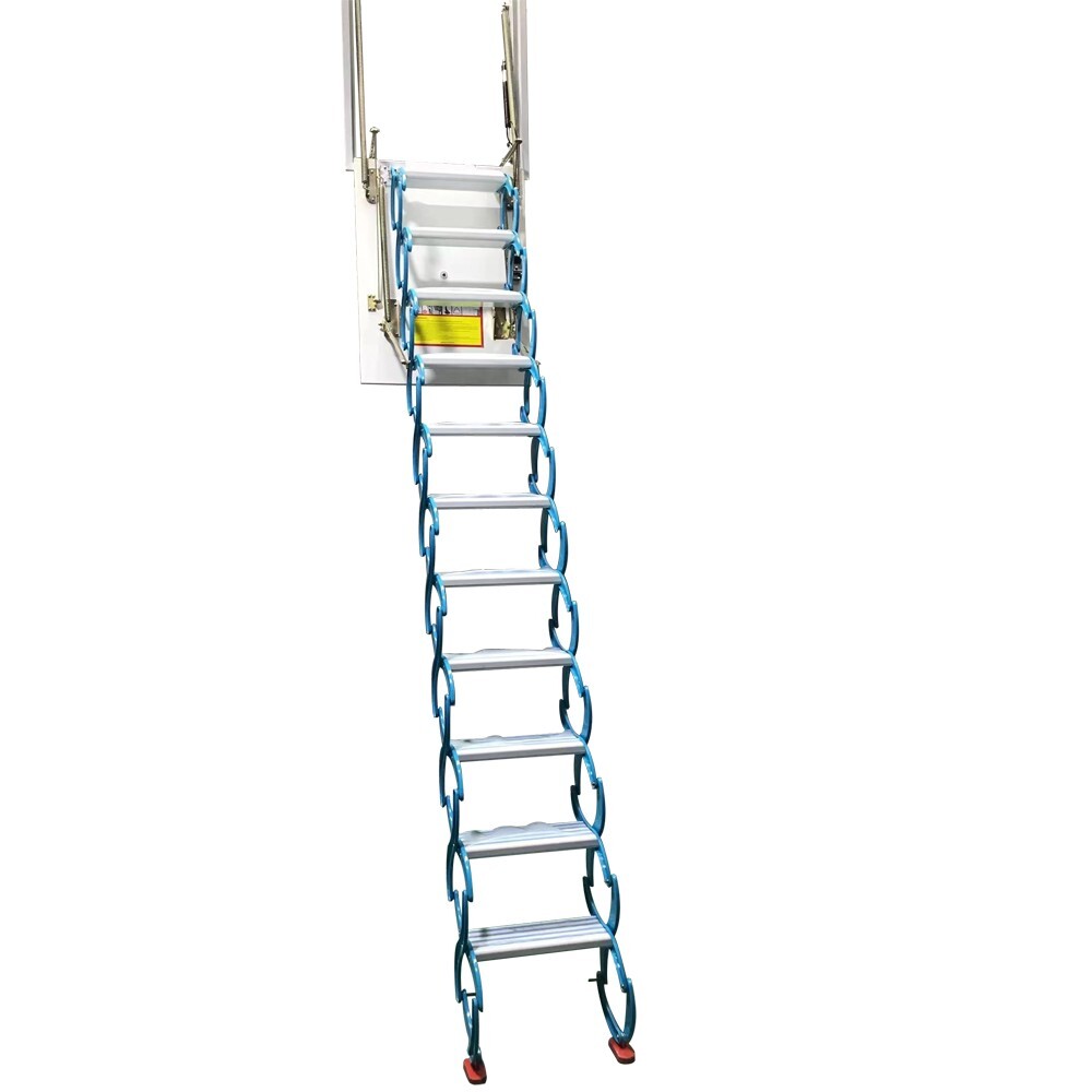 Attic Ladder Loft Wall Folding Stairs Blue 9.18ft Side-Mounted Pull Down Ladder