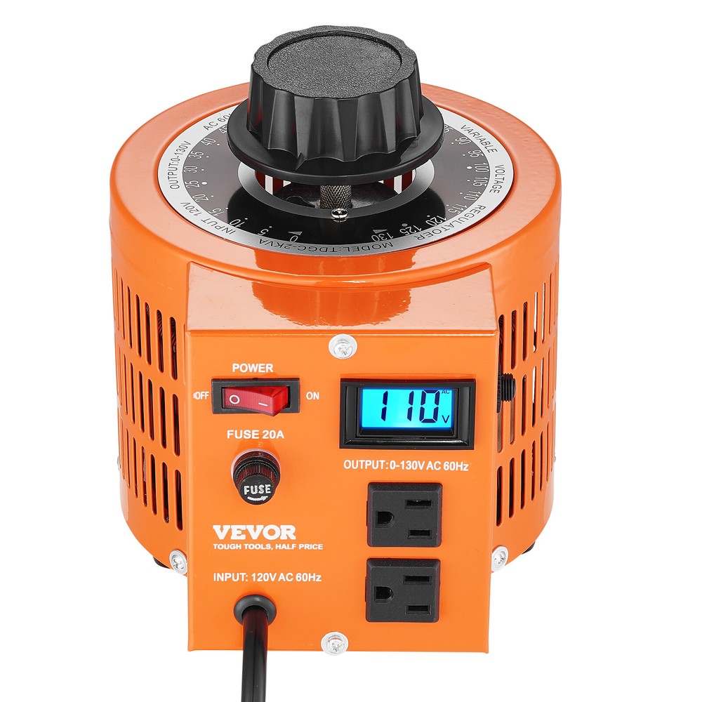 VEVOR 2000VA Variable Voltage Transformer 15.3A 0-130V Voltage Regulator LCD UL