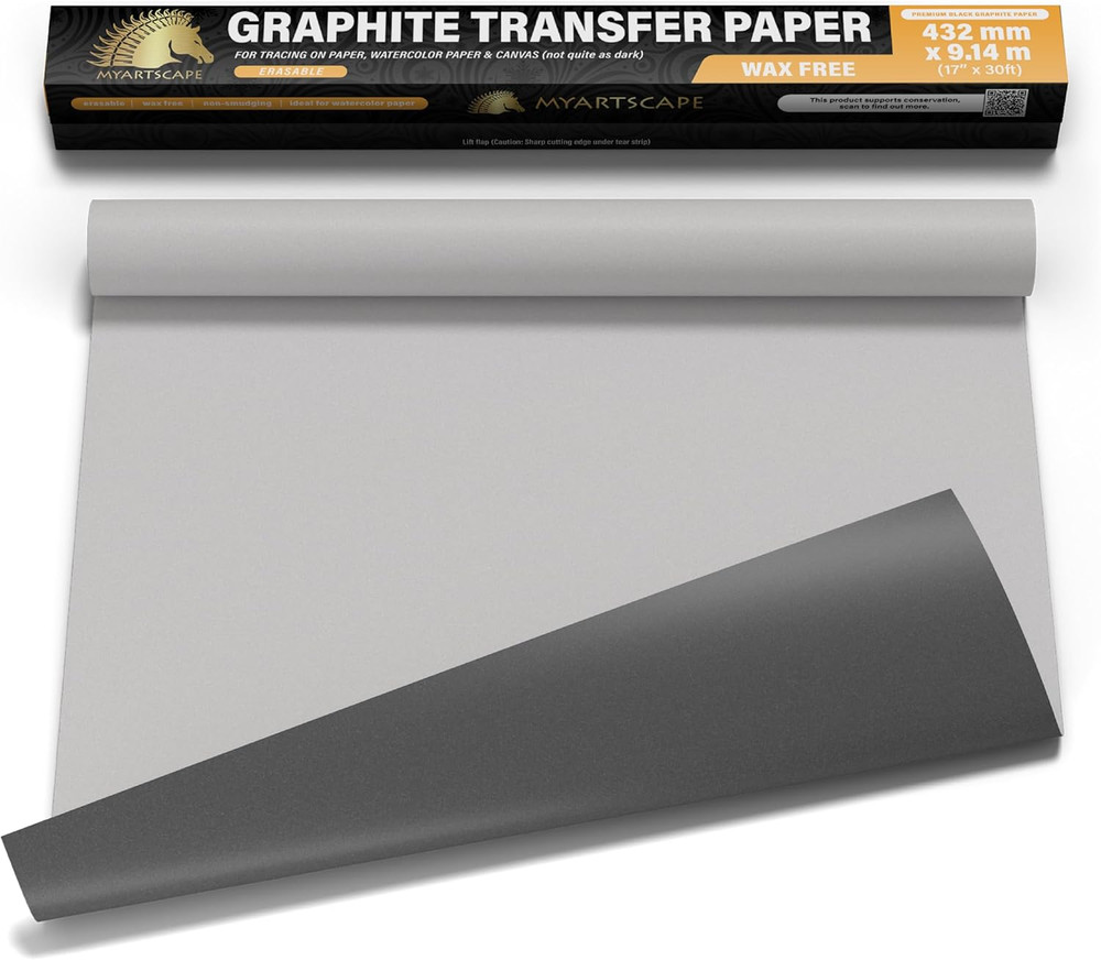 Graphite Transfer Paper Roll, Wax-Free, 17" X 15Ft Transfer Paper Roll, Graphite