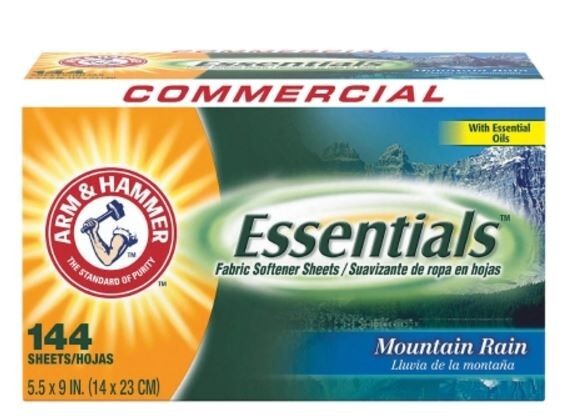 Arm & Hammer Essentials Dryer Fabric Softener Sheets, Mountain Fresh, 576 Count