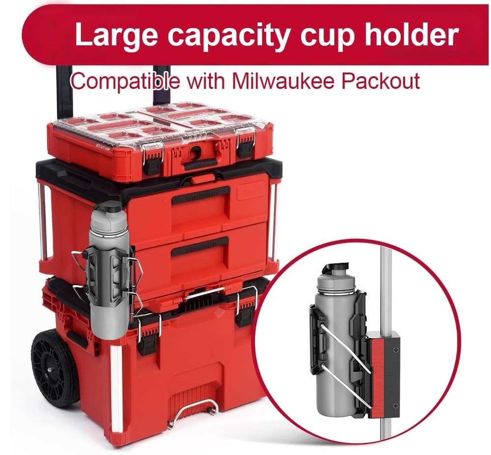 SWER Cup Holder Accessories Compatible with Milwaukee Packout, Adjustable Dri...