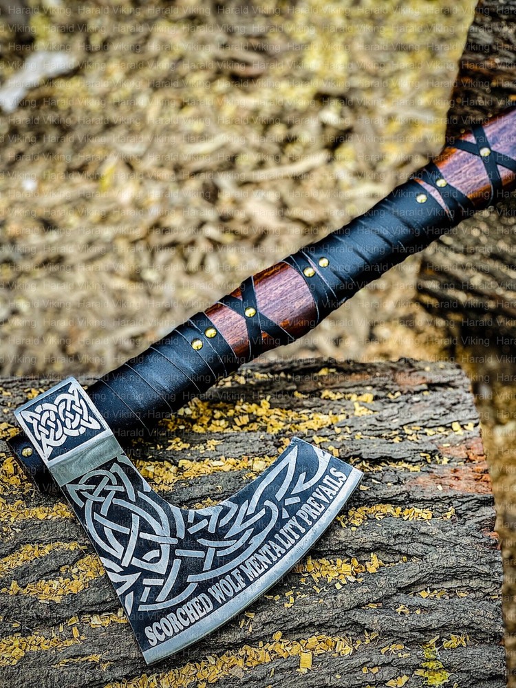 Custom Hand Forged Viking Axe with Wolf Head Engraved Handle Personalized Axe.