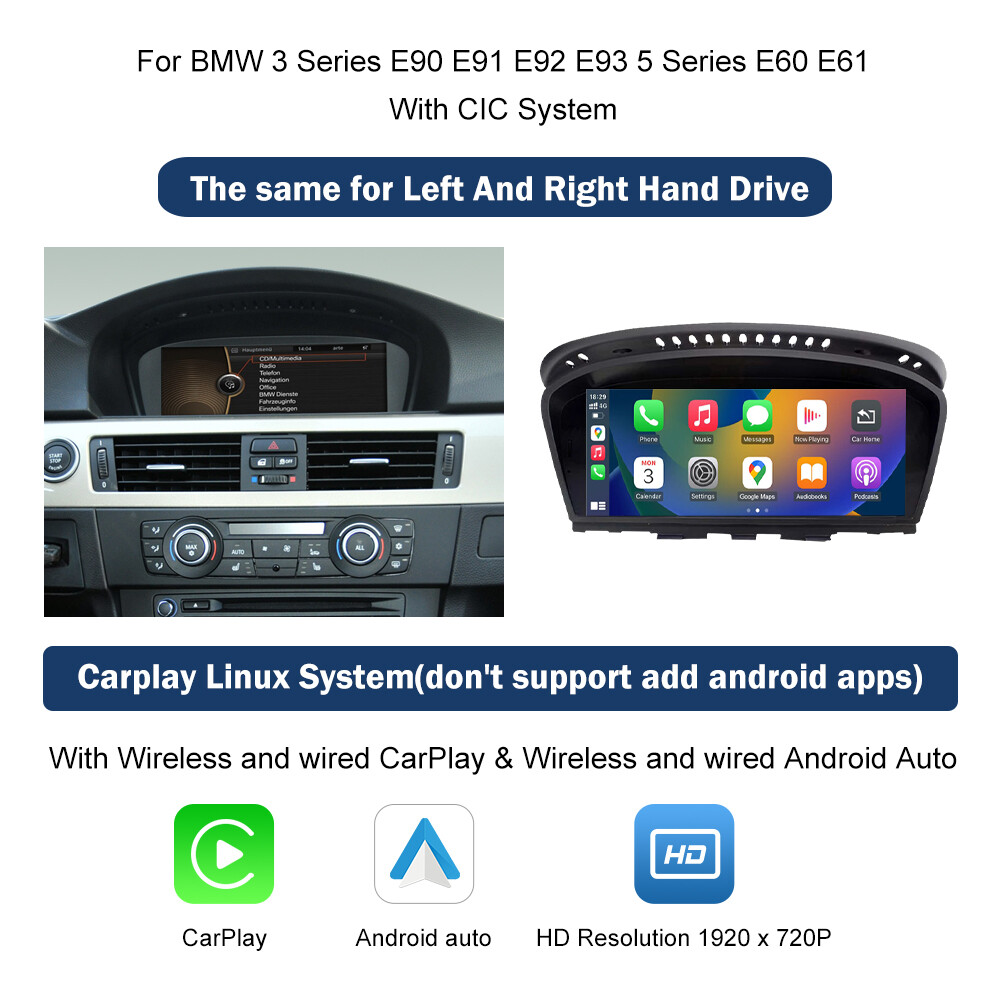 For BMW With CIC 3 5 Series E90 E91 E92 E93 E60 E61 Wireless CarPlay TouchScreen