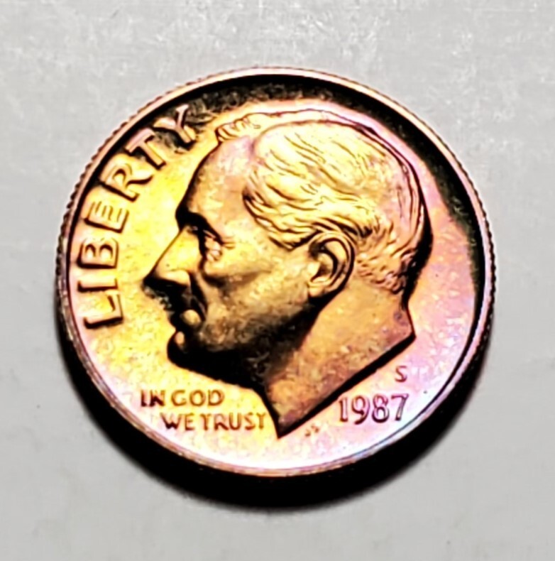 TONED 1987 S ROOSEVELT DIME PROOF UNC #C4051