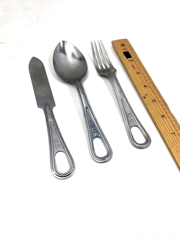 US Mess Kit 3pc Knife Fork Spoon Set, used good