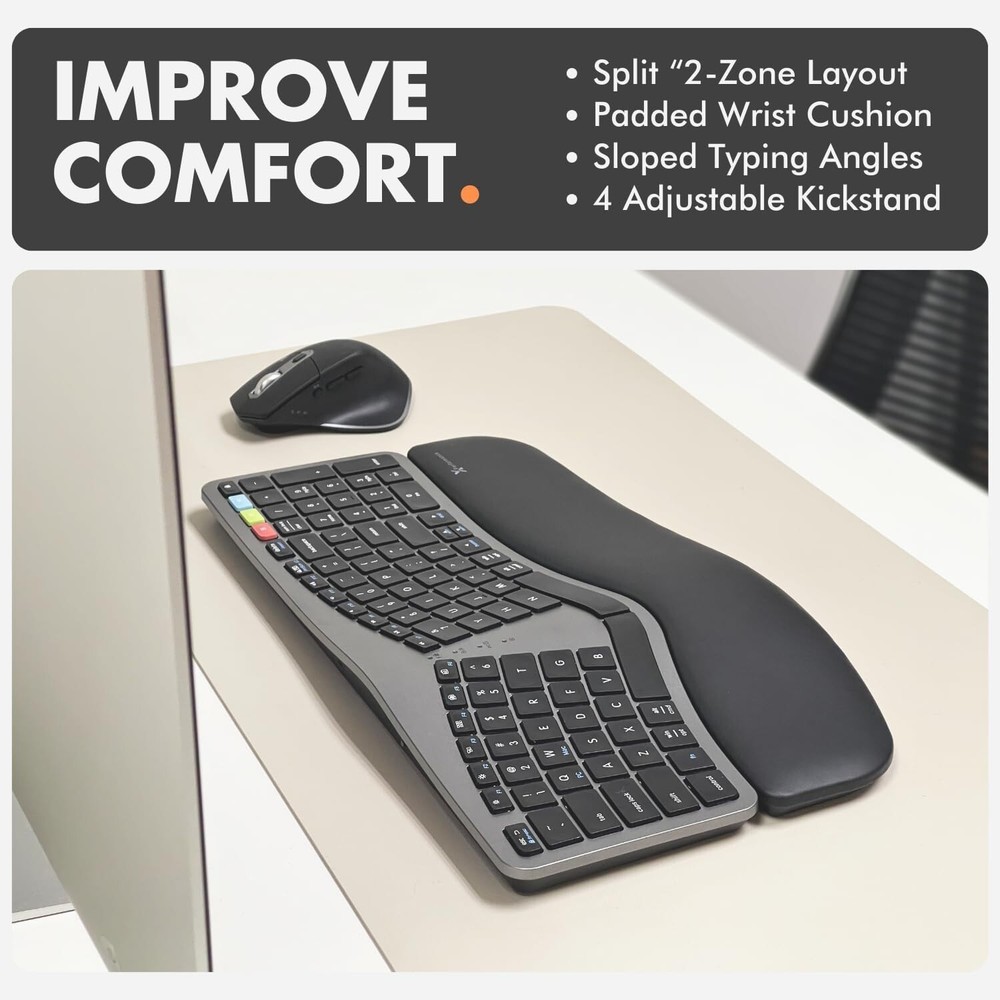 X9 Ergonomic Keyboard and Mouse Wireless Combo 2.4G+BT - Comfortable Bluetooth