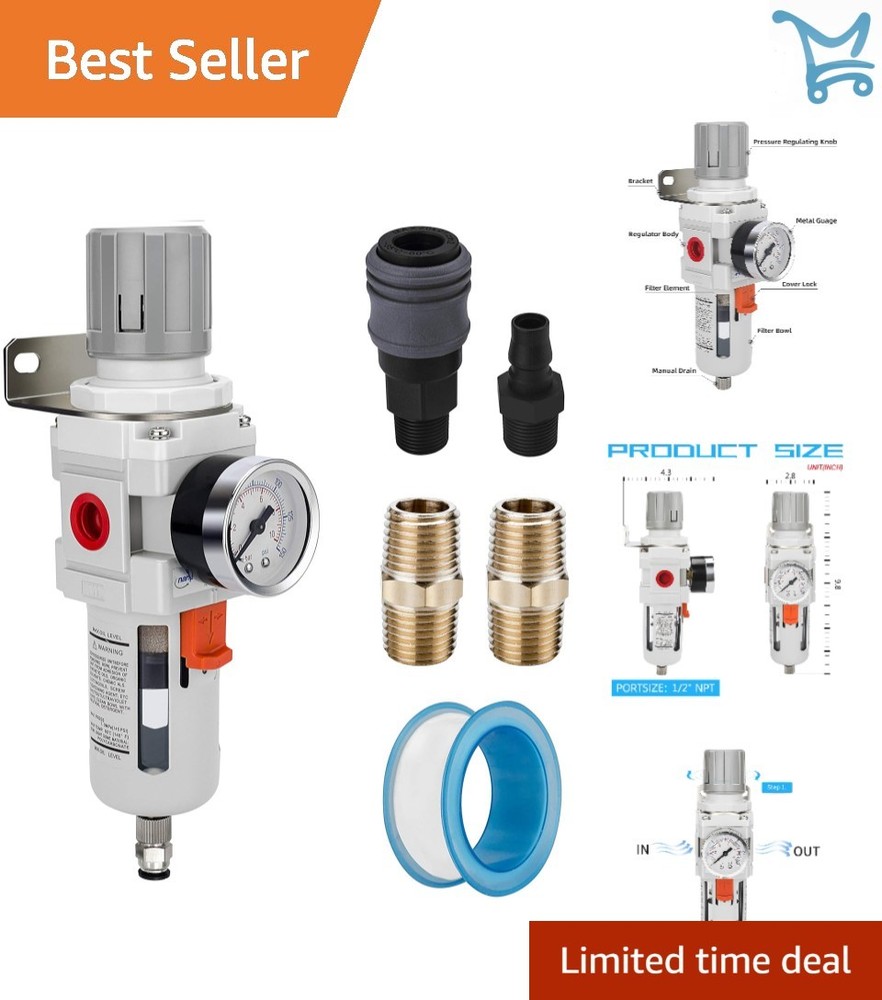 Air Filter Regulator Combo 1/2" NPT Brass Element Semi-Auto Drain