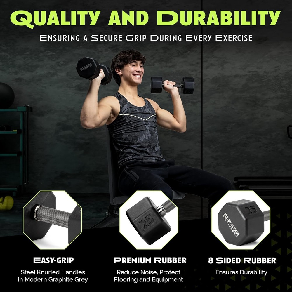 15 LB Rubber Coated Dumbbell with Easy-Grip Handle for Strength Training