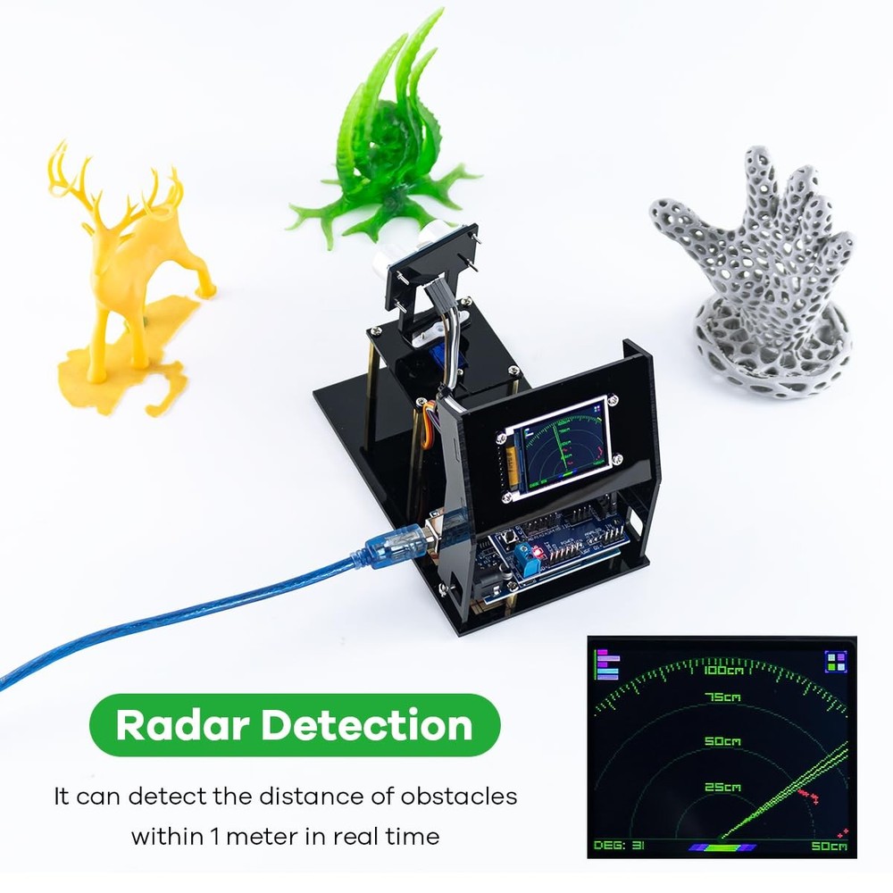LAFVIN Simulation Ultrasonic Radar Sensor Module DIY Kit 180-Degree Scanning...