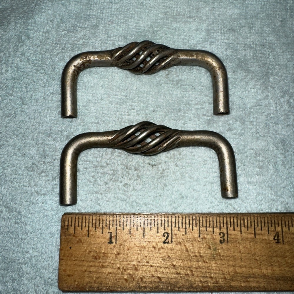 2 Mid Century Modern Vintage Drawer Cabinet Pulls Twisted Middle, Unique Design.
