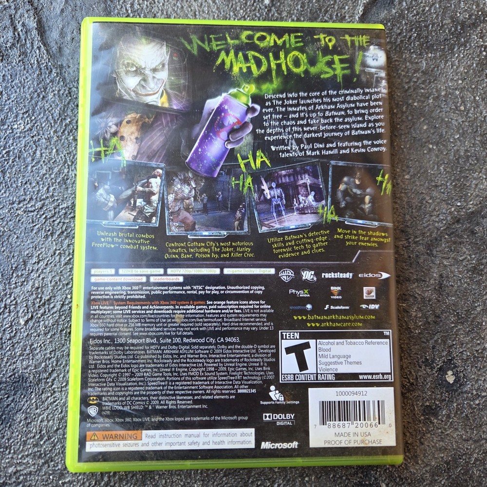 Batman: Arkham Asylum Xbox CASE ONLY with Insert, No Disc
