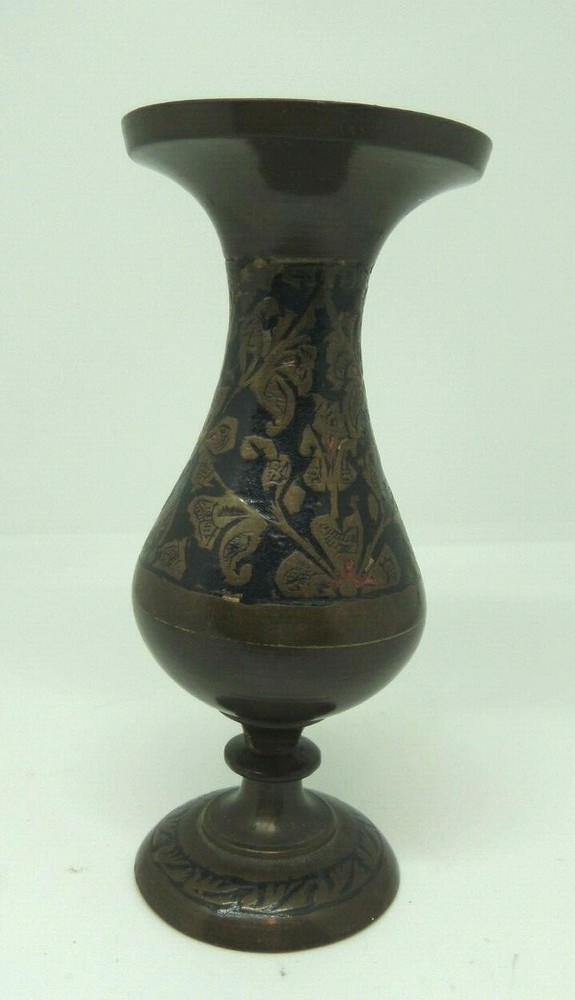 Vintage Brass Bud Vase Floral Etching