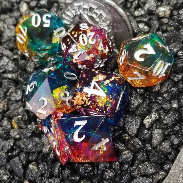 Sage's Enchanted Rainbow Crystals - Sharp Edge Resin Polyhedral Dice Set
