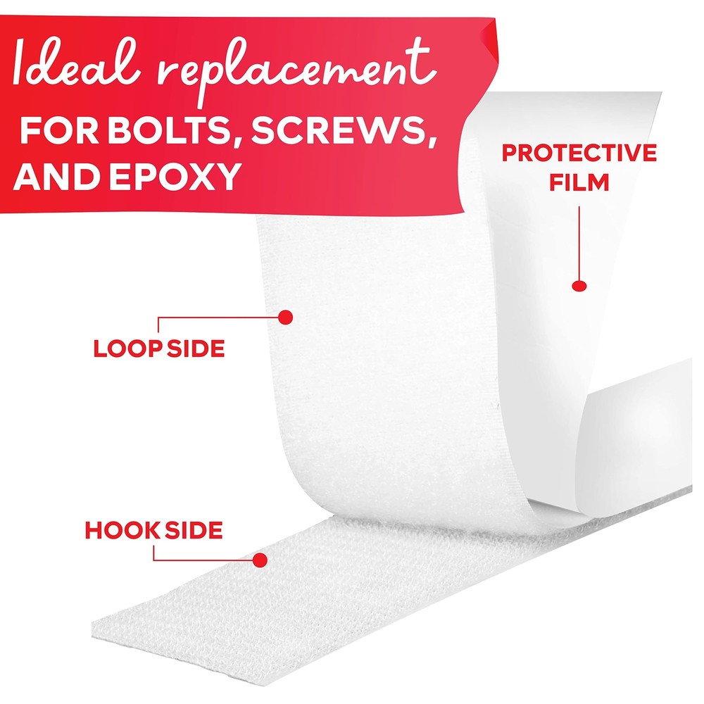Hook and Loop Roll, White, 1-in x 10-Ft Hook and Loop Tape Heavy Duty Strips ...