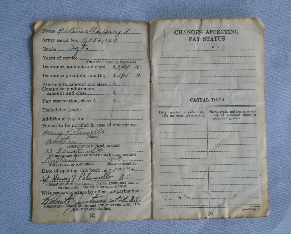WWII Soldier's Individual Pay Record, named