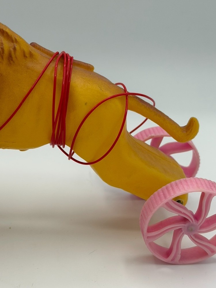 Vintage Bison Pull Toy On Wheels Plastic Buffalo Toy 7” Ring Pull