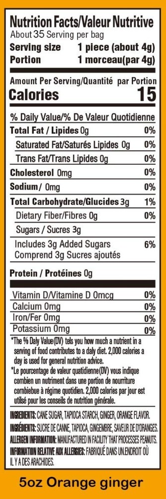 Orange Ginger Chewy Candy - 5 Oz Pack for Digestive Wellness & Nausea Relief