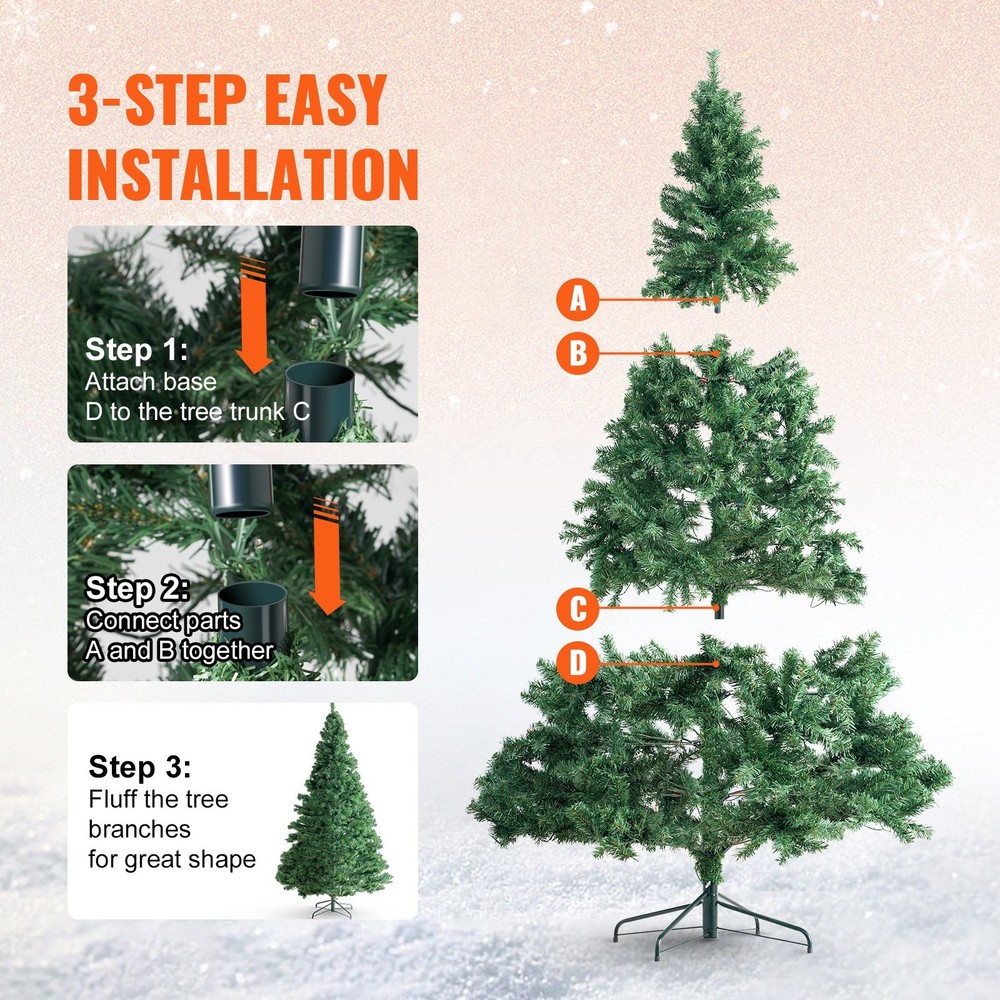 Christmas Tree, 6.5ft Prelit Artificial Xmas Tree, Full Holiday Decor Tree with