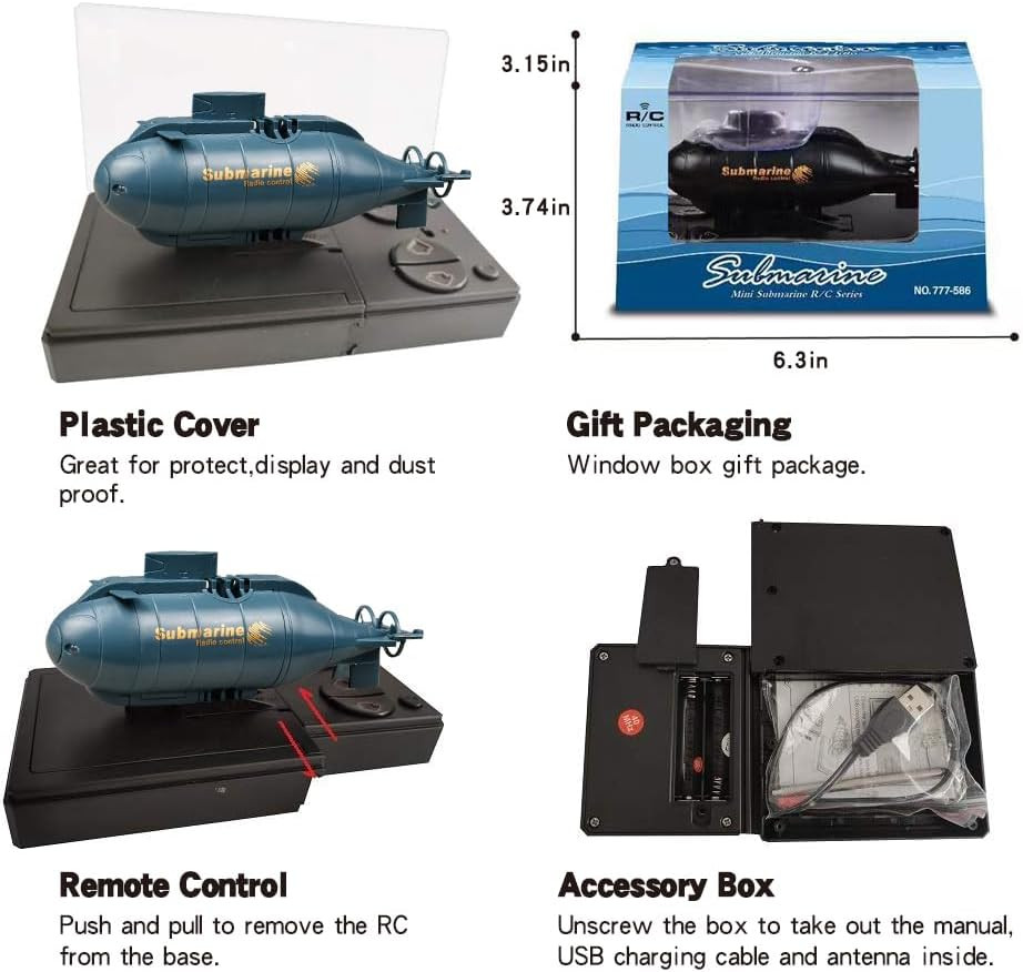 6 Channels Mini RC Submarine Toy (Black)
