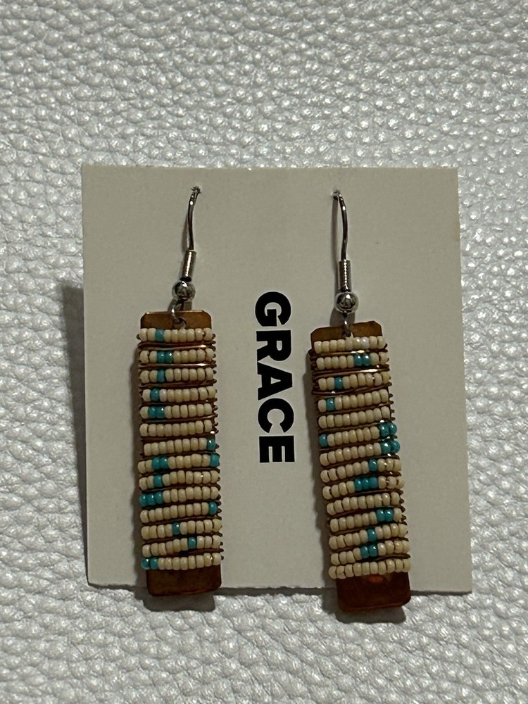 NWT Seed Bead Copper Tone Turquoise Dangle Earrings