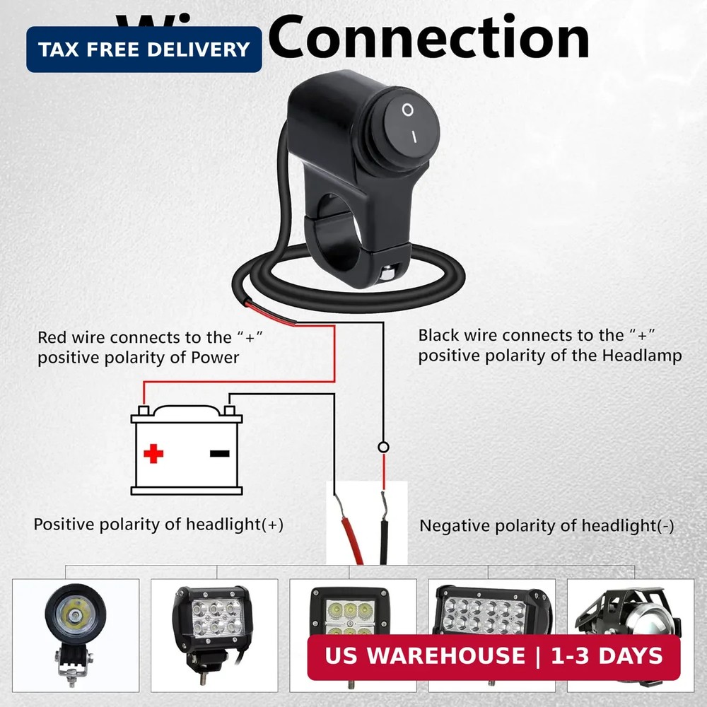 Motorcycle Handlebar Switch 12V, Waterproof Motorcycle Light Toggle Switch, Alum