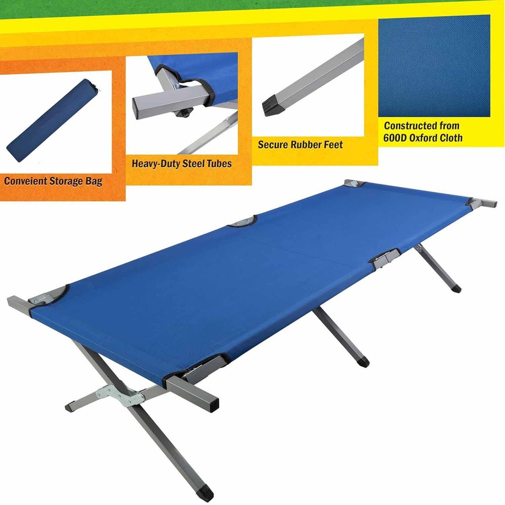 Portable Folding Camping Cot with Carrying Bag Army (Blue)