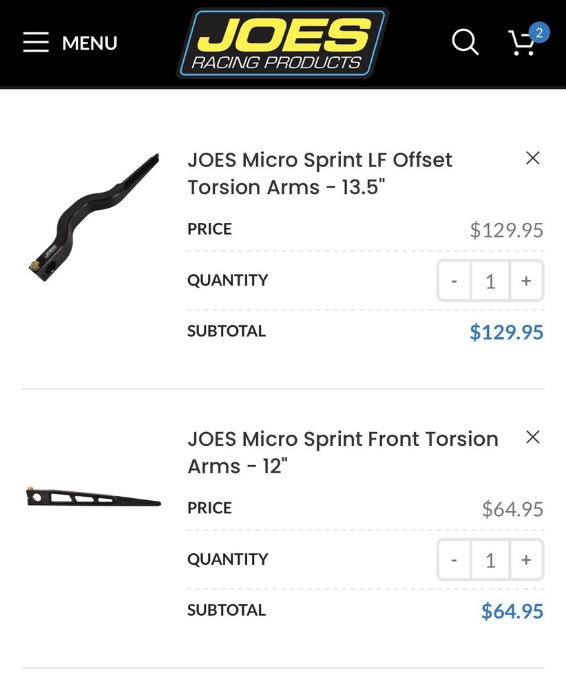 Joes Micro Sprint Front Torsion Arms