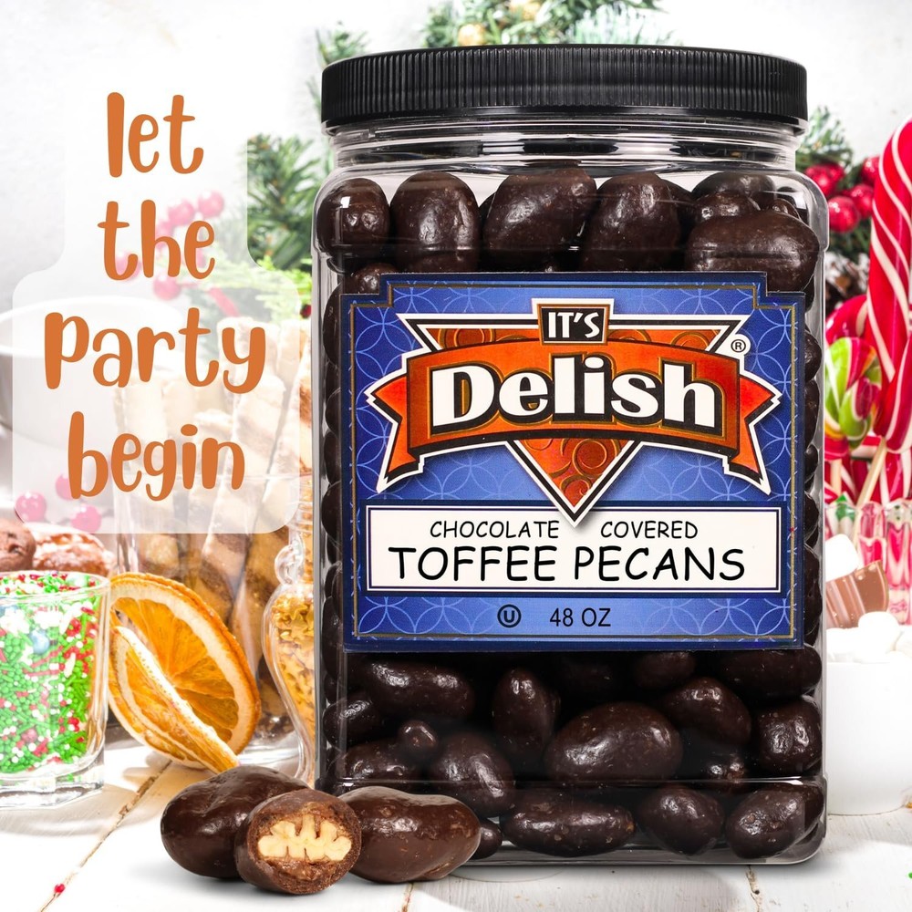 Chocolate Covered Toffee Coated Pecans by It's Delish, 48 OZ Jumbo Container