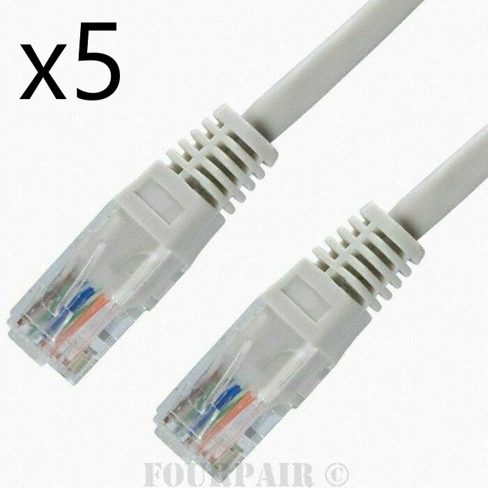 5 Pack Lot - 15ft CAT5e Ethernet Network LAN Router Patch Cable Cord Wire Gray