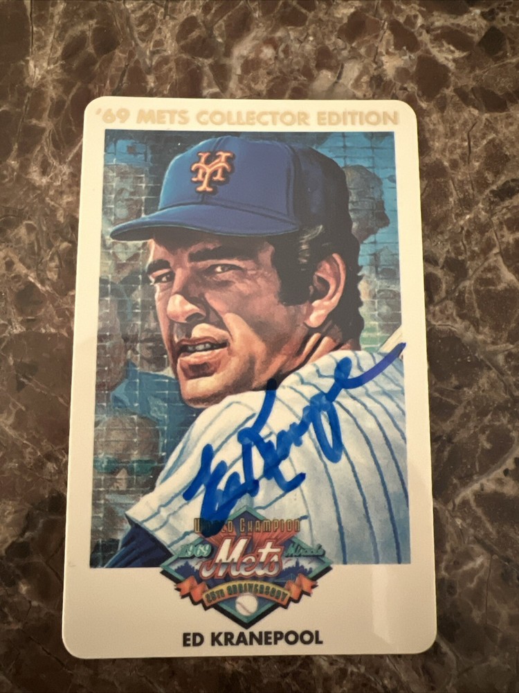 Ed Kranepool Signed 1994 NY Mets Plastic Baseball Calling Card ‘69 Collector A
