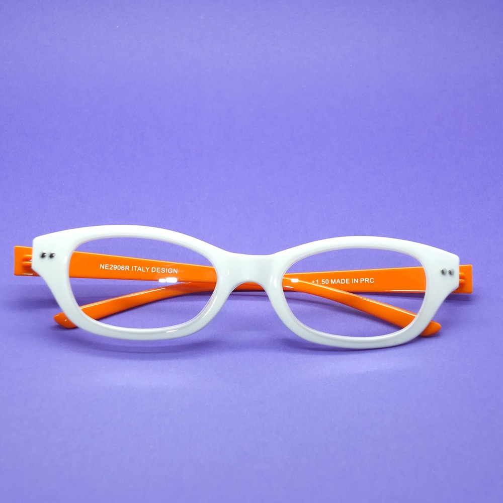 Reading Glasses Eye Fun Flexi Floating Lightweight White Orange Frame+1.50 Lens