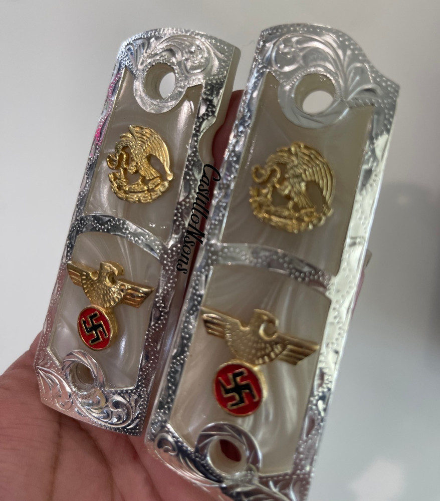 Custom 1911 Grips – Hand Engraved WWII German Eagle & Mexican Eagle – Historical