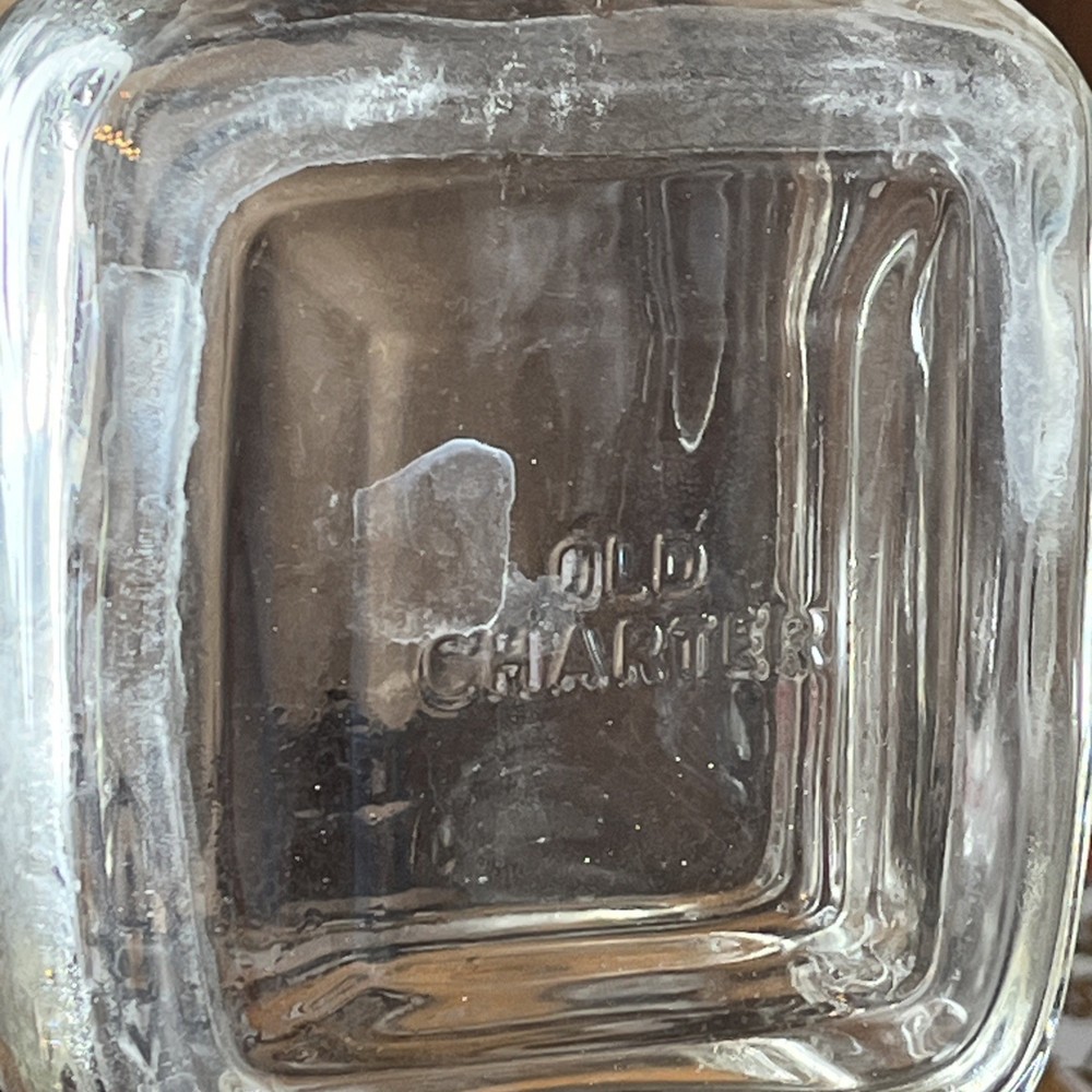 Old Charter Empty Bottle Square Clear Glass Vintage
