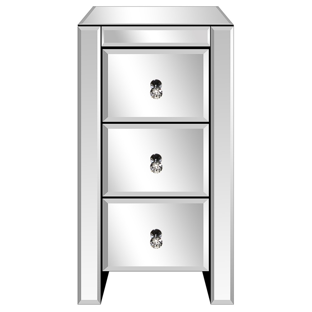 3-Drawer Mirrored Glass Bedside Table - Size S Bedroom Storage