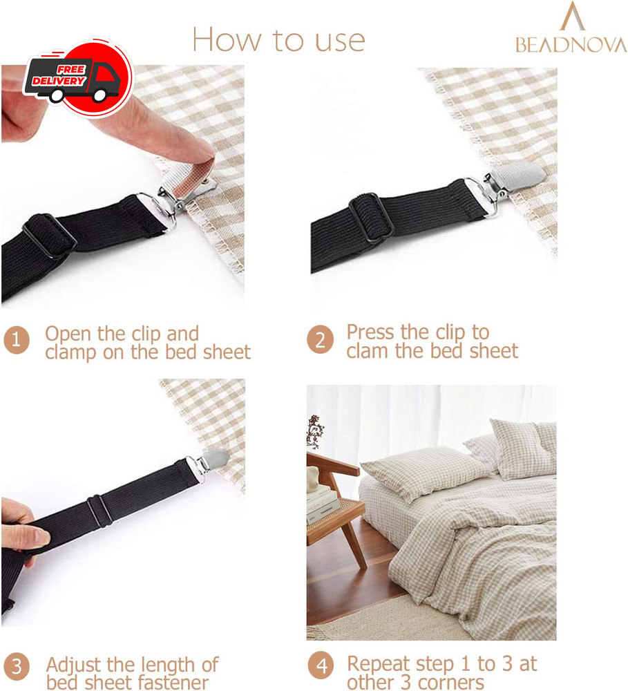 Bed Sheet Straps 4 Pcs Bed Sheet Holders Fitted Sheet Clips Adjustable Sheet Sus
