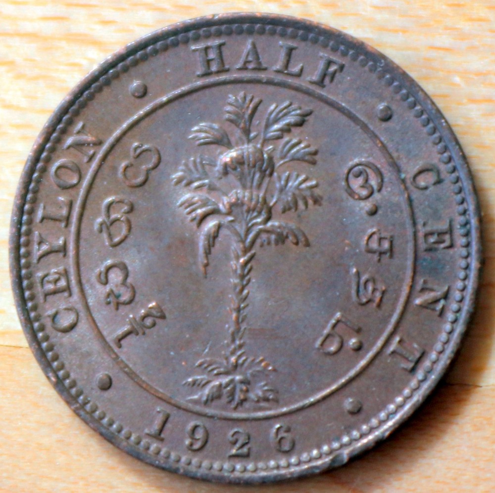 1926 Ceylon Sri Lanka 1/2 Cent
