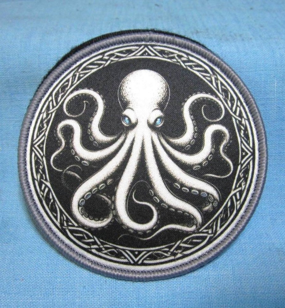 Kraken Octopus Tactical Patch Black Morale Patch Hook & Loop Patch 4" x 4"