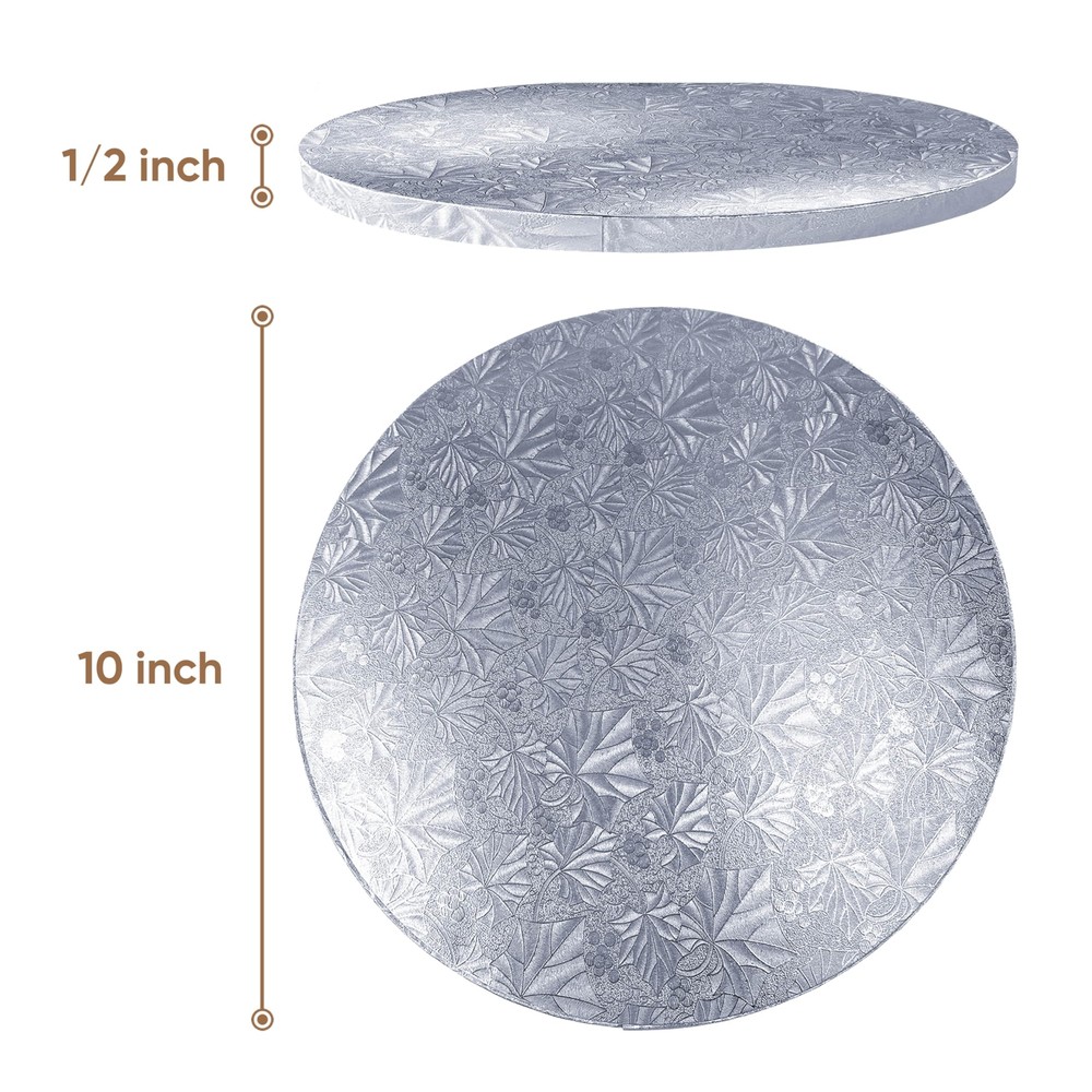 10" Silver Round Cake Board 1/2" Thick Sturdy Drum for Cake Display