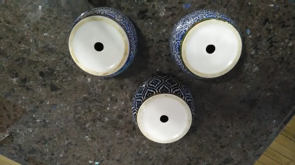 Blue Tone Ceramic Planter Trio with Drain Hole