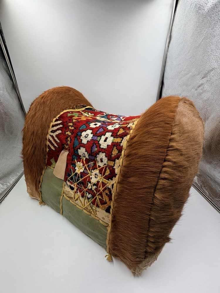 Vintage Middle Eastern Camel Saddle Foot Stool Leather Animal Hide Boho Decor