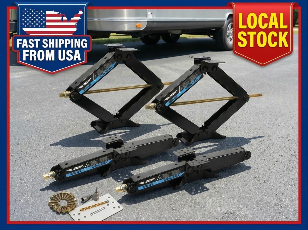 Set 4 HD 9000lb RV Stabilizer Leveling Scissor Jacks w/socket & install Kit 24"