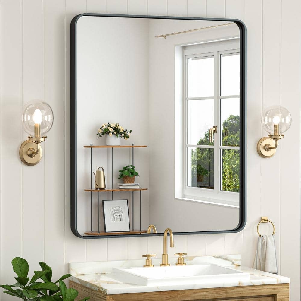 KeonJinn 30" W x 36" H Modern Rectangular Black Bathroom Mirror Vanity Mirror