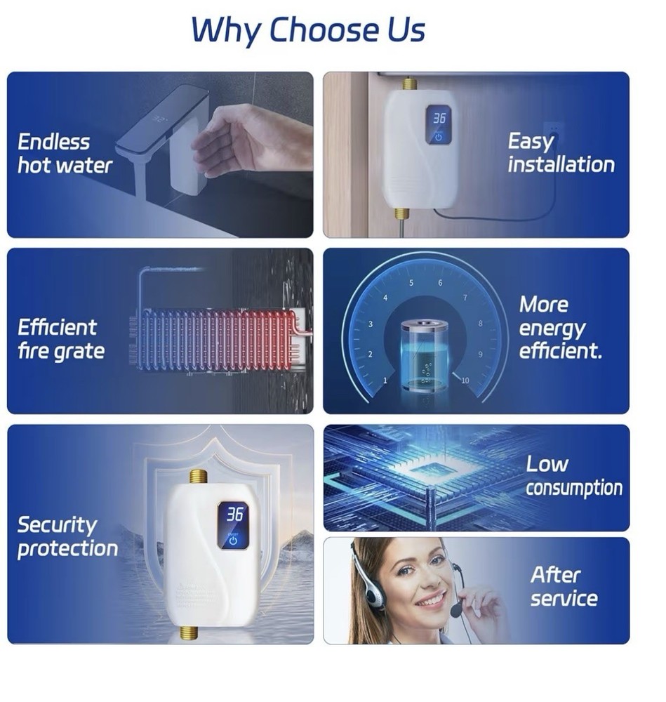 3000W Mini Instant Electric Tankless Water Heater, Digital Display, 110V, 1/2" …