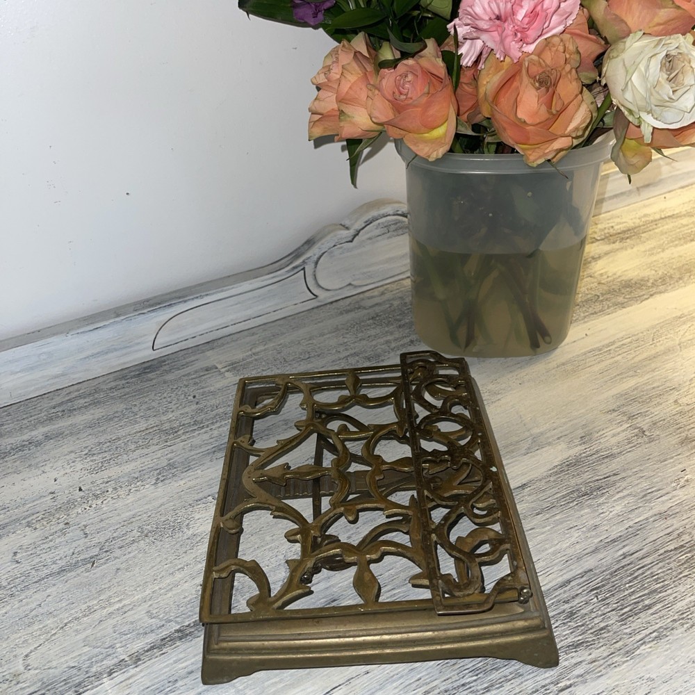 Vintage Solid Ornate Brass Folding Adjustable Book/Bible stand