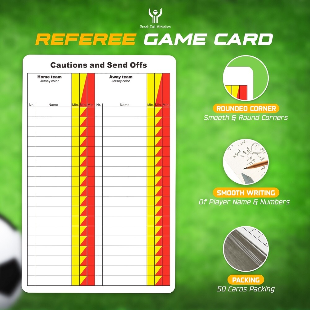Soccer Referee Game Cards Pro 50 Pack Double Sided Thick Print Match Data Set