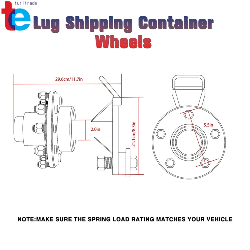5 × 5.5 Lug Shipping Container Wheels and Bolt-On Spindle Kit with Handle